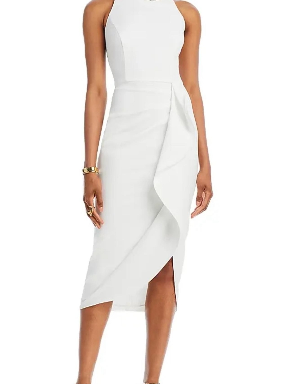 Aqua White Sleeveless Ruffled Midi Dress
